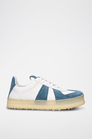 Sneakers platform in pelle - Bianco, beige e blu