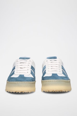 Sneakers platform in pelle - Bianco, beige e blu
