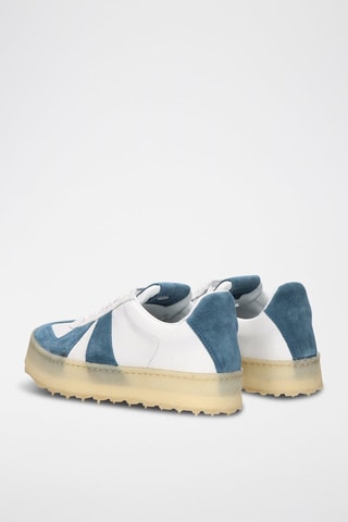 Sneakers platform in pelle - Bianco, beige e blu