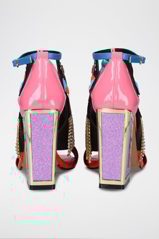 Sandales à talons - Noir, rouge, bleu et rose
