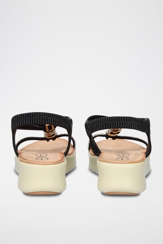 Sandales à talons plateformes - Noir, beige et argenté