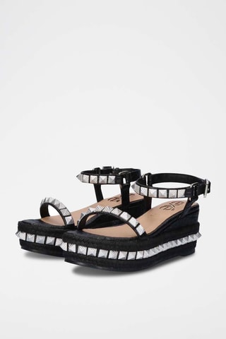 Sandali con zeppa in pelle - Nero - 