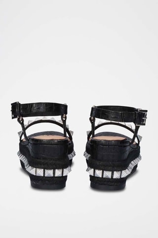 Sandali con zeppa in pelle - Nero - 