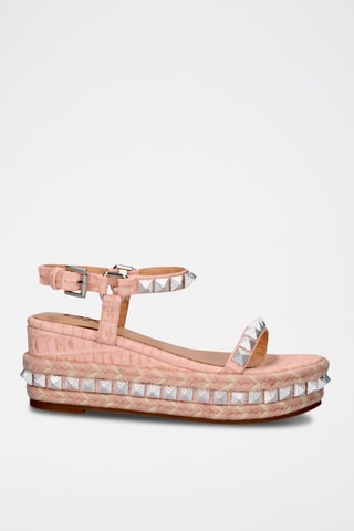 Sandali con zeppa in pelle - Rosa - 