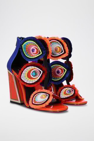 Sandales à talons - Noir, rouge, bleu et orange