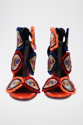 Sandales à talons - Noir, rouge, bleu et orange