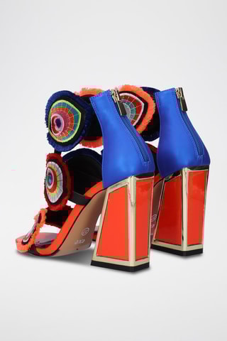 Sandales à talons - Noir, rouge, bleu et orange