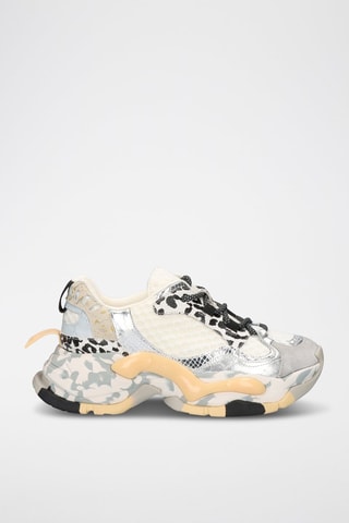 Sneakers platform in pelle - Bianco, nero e argentato