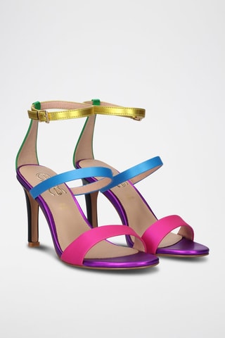 Sandali con tacco - Blu, verde, giallo e rosa