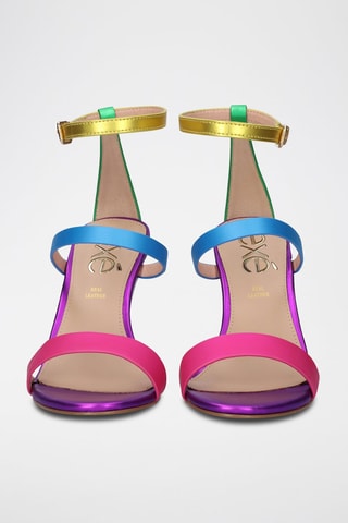 Sandali con tacco - Blu, verde, giallo e rosa