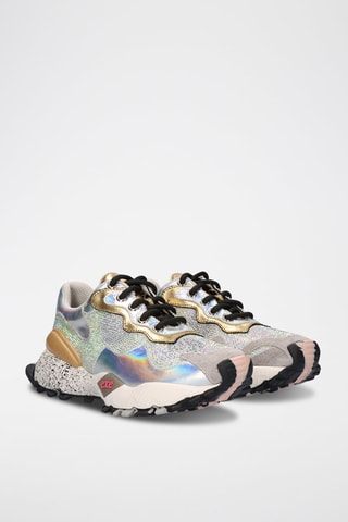 Sneakers platform in pelle - Argentato e dorato