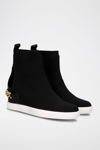 Sneakers a calza con zeppa in pelle - Nero