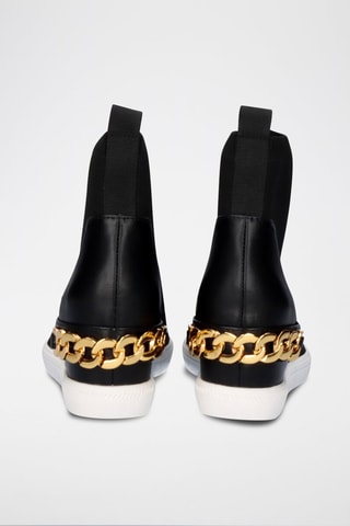 Sneakers a calza con zeppa in pelle - Nero