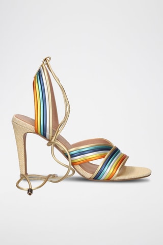 Sandales à talons - Orange, bleu, vert et beige