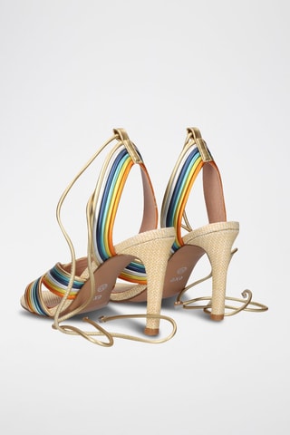 Sandales à talons - Orange, bleu, vert et beige