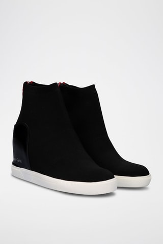 Sneakers a calza con zeppa - Nero