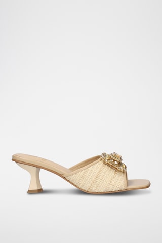 Sandali con tacco in pelle - Beige