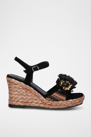 Sandali con zeppa in pelle - Nero