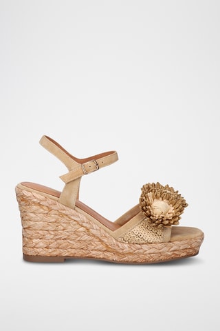 Sandali con zeppa in pelle - Beige