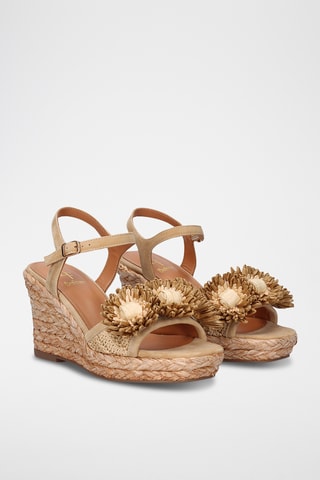 Sandali con zeppa in pelle - Beige