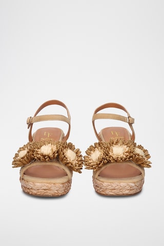 Sandali con zeppa in pelle - Beige