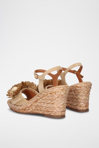 Sandali con zeppa in pelle - Beige