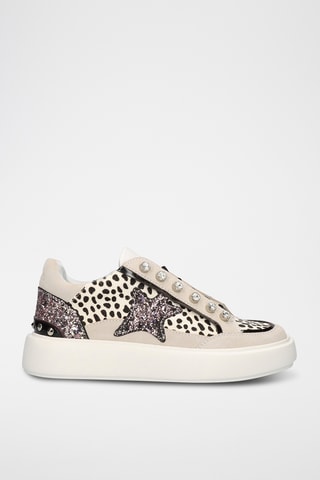 Sneakers platform in pelle - Beige