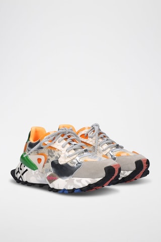 Sneakers platform in pelle - Verde, arancione e grigio