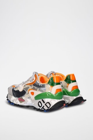 Sneakers platform in pelle - Verde, arancione e grigio