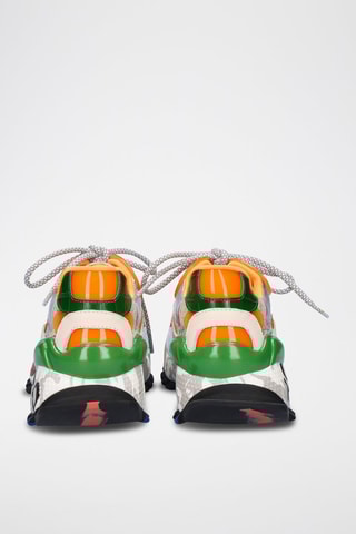 Sneakers platform in pelle - Verde, arancione e grigio