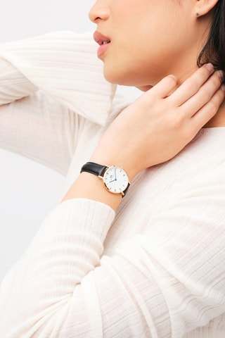 Montre à quartz en cuir Petite Roman 28 Sheffield - Noir et doré rose