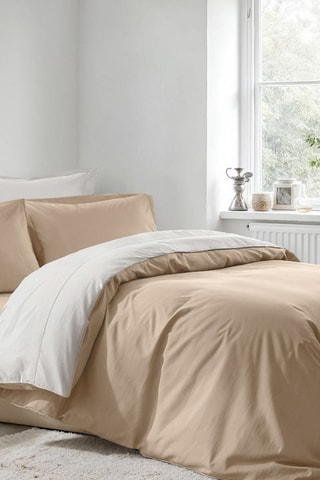 Parure de couette  en coton ranforce 61 fils/cm² - Beige et blanc