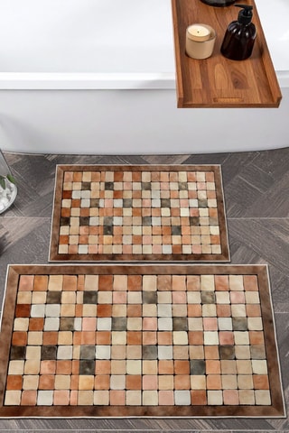 2 tapis de bain - Orange et marron clair - 50 x 60/60 x 100 cm