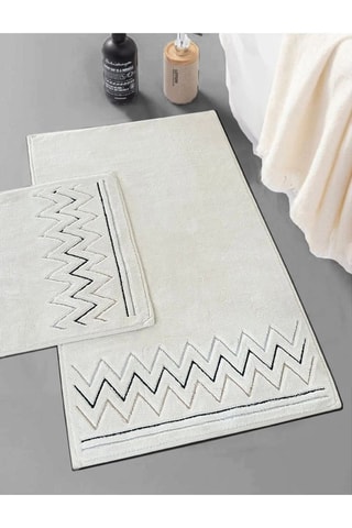 2 tapis de bain Zikzak - Ecru - 60 x 100 cm et 50 x 60 cm