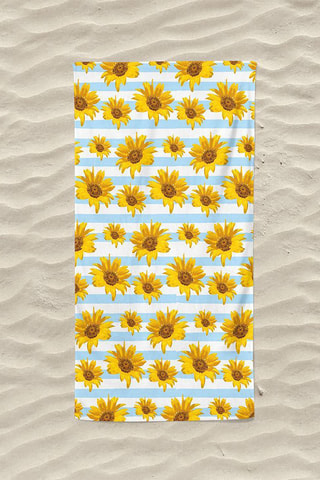 Serviette de plage - Bleu clair et blanc - 75 x 150 cm