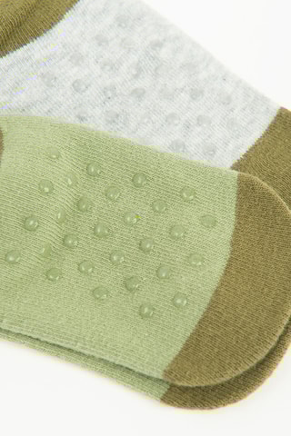 3 paires de chaussettes antidérapantes - Gris clair chiné, vert d'eau et blanc