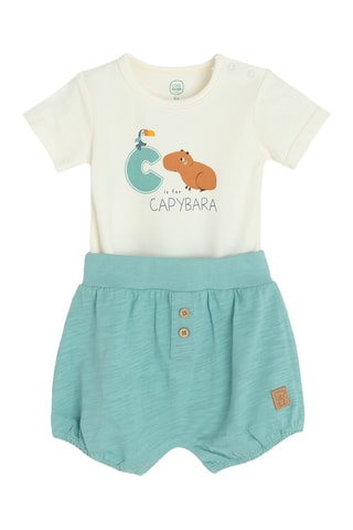 Body et short - Ecru et vert d’eau