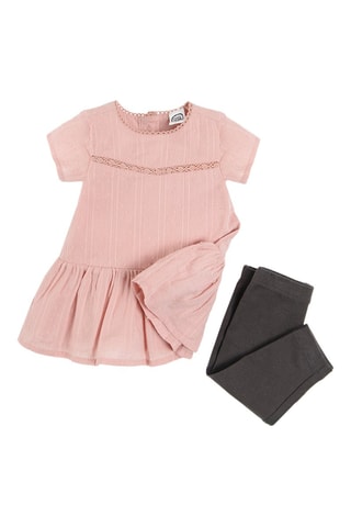 Robe plumetis et legging Rose pâle et anthracite