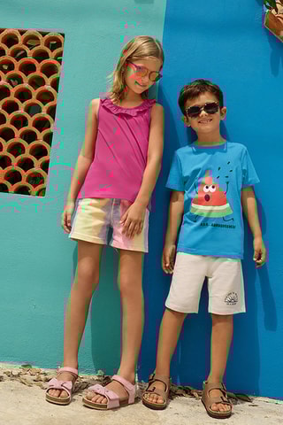 Short en jean dip and dye Jaune et rose