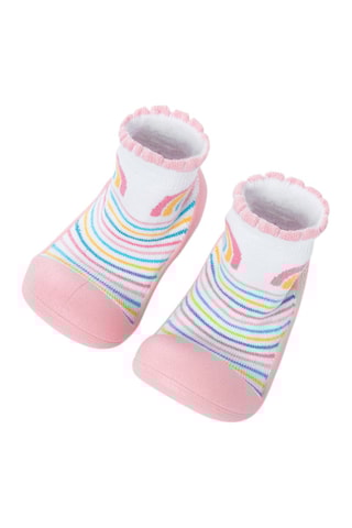 Chaussons-chaussettes Ecru et rose