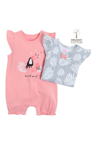 2 barboteuses en coton biologique Rose et gris clair