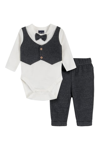 Body trompe-l’œil et pantalon Blanc et gris foncé chiné