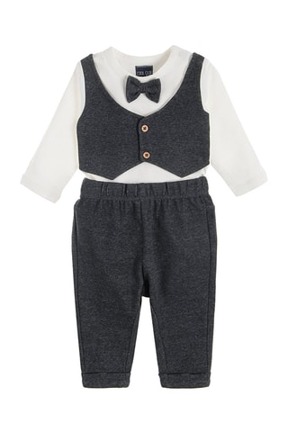 Body trompe-l’œil et pantalon Blanc et gris foncé chiné