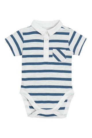 Body-polo Blanc chiné et bleu canard chiné