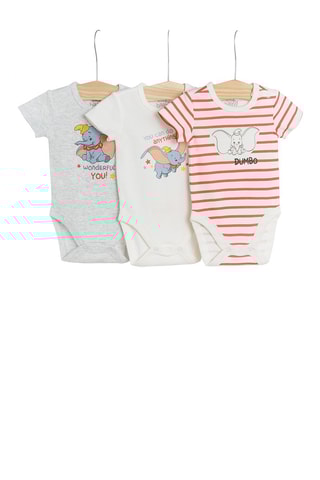 3 bodys Dumbo Dumbo Disney Gris clair chiné et blanc