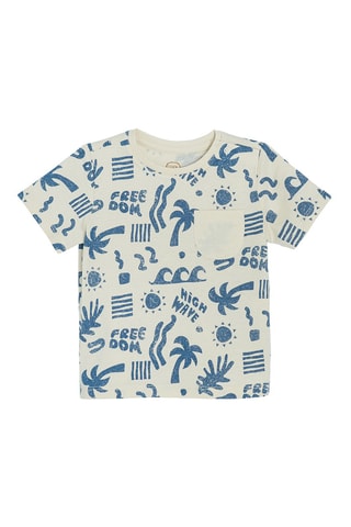 T-shirt Beige clair et bleu cobalt chiné