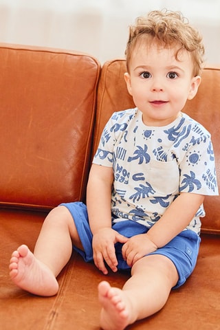 T-shirt Beige clair et bleu cobalt chiné