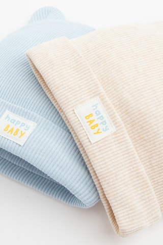 2 bonnets à oreilles - Ciel et beige