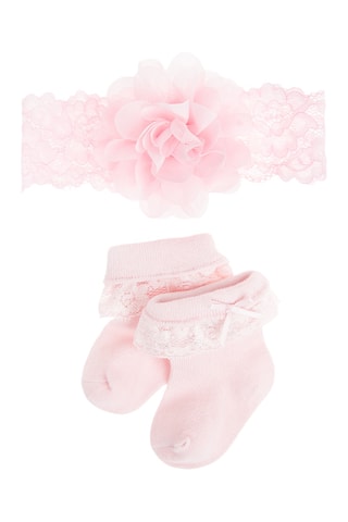 Chaussettes et bandeau en dentelle - Rose poudré
