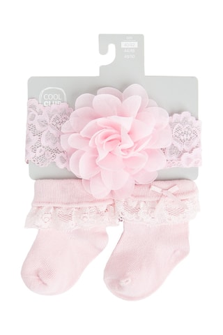 Chaussettes et bandeau en dentelle - Rose poudré